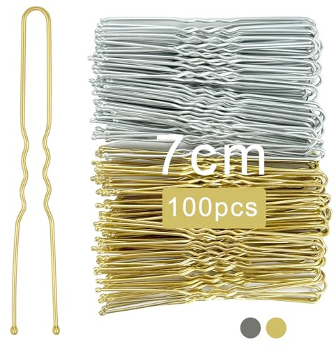 Haarnadeln Silber Gold 100 Stück Kavya Haarnadel U-Förmige Bobby Pins Metall Haarklemmen Damen 7cm Hair Pins Hochsteckfrisuren Zubehör Hochzeit Haarstyling Zubehör für Frauen Mädchen
