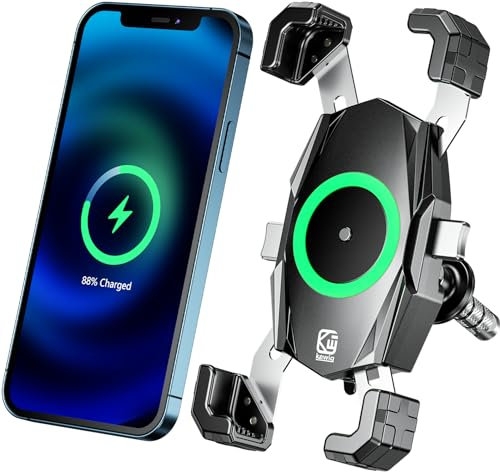 Kewig Motorrad-Gabelvorbau-Handyhalterung mit Qi-Ladegerät und USB-C-Schnellladeanschluss, automatische Verriegelung und Wasserschutz