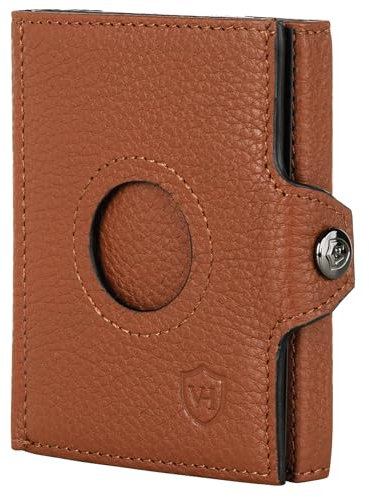 VON HEESEN Airtag Slim Wallet mit XXL Münzfach & RFID-Schutz - Airtag Portmonee Herren klein aus echtem Leder - Mini Geldbörse - Kreditkartenetui Kartenetui - Portemonnaie Geldbeutel (Cognac-Braun)