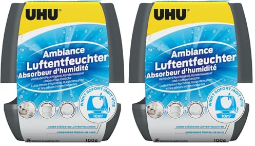 UHU Luftentfeuchter Ambiance, Bekämpft Feuchtigkeit und Schimmel in Wohnräumen von bis zu 10 m³, 100 g, anthrazit (Packung mit 2)