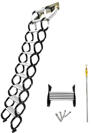 Wall-mounted Attic Ladder Manual Attic Stairs with Pull-down Bar Loft Ladder Non-slip Steps Folding Ladder for Narrow Spaces