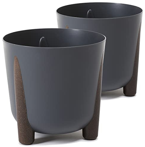 Tymar Blumentopf mit Füßen, 2er-Pack, Runde Form, Übertopf ((2pack) Anthrazit, ø 21 cm)