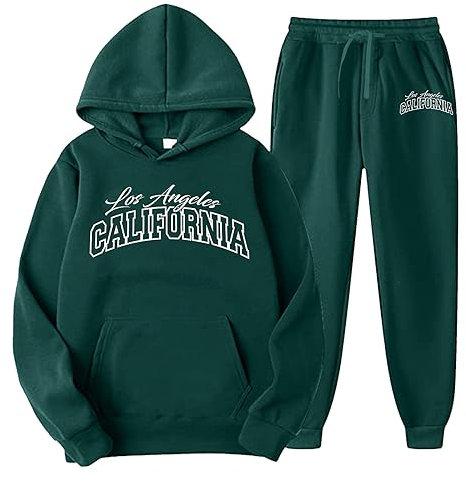 QWUVEDS Männer Frauen Herbst Winter Mode Lässig Brief Gedruckt Fleece Hoodie Sweatshirt Pullover Hosen Casual Tech Fleece Schwarz Jogginganzug Herren Baumwolle Traningsanzuganzug (4-0115B-Green, S)