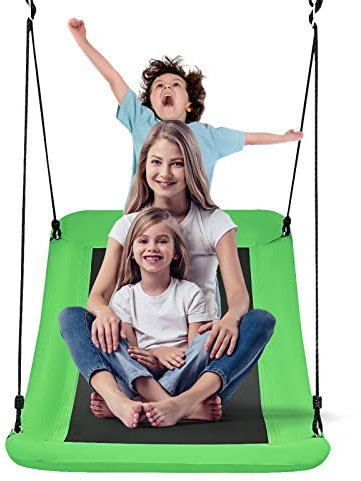 COSTWAY Altalena da Giardino per Bambini, Con Telaio in Metallo, Regolabile in Altezza, Carico Fino a 150 kg, Ideale per Parco, Parco Giochi, Cortile, 80 x 150 cm (Verde)