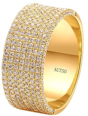 Whoiy Trauringe Gelbgold 14 Karat, Runder Schnitt Breit 1.7ct Moissanit Eheringe Echt Gold 585 Verlobungsring für Herren Großer 48 (15.3)