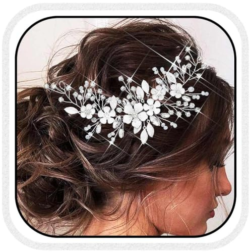 Vakkery Blumen-Hochzeits-Haarranke Kristall-Braut-Kopfschmuck Blattsilber Haarschmuck für Damen