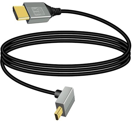 RIIEYOCA Cable adaptador micro HDMI a HDMI, acodado 90 grados hacia arriba, conector Micro HDMI macho a HDMI macho 8 K @ 60 Hz 4 K @ 120 Hz 48 Gbps de alta velocidad HDMI 2.1 cable de conexión para