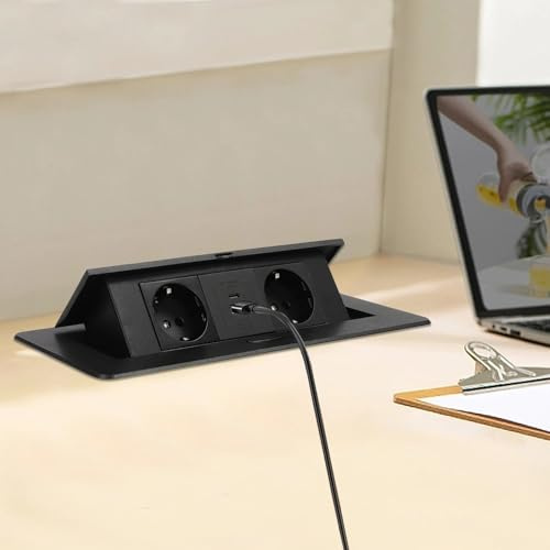 Aohuada Prise escamotable, prise de bureau, prise encastrable, prise de table, charge rapide, USB, prise de table, prise de table pop-up peu encombrante pour plan de travail, bureau