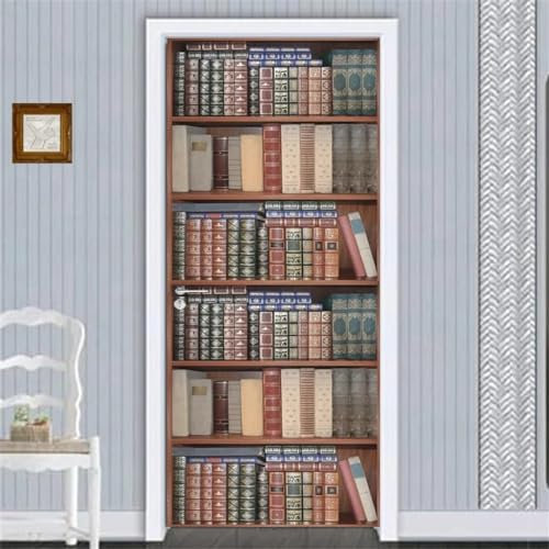 XAONUO Türtapete Selbstklebend Vinyl Türposter 3D Retro Bibliothek Bücher Bücherregal 77X200Cm Diy Türaufkleber Türfolie Türposter Selbstklebende Tür Abnehmbare Heimtapete Dekorative Kunst