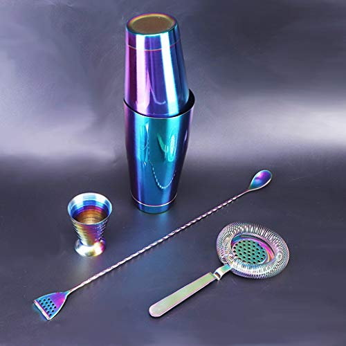 ZHCHAO Colorido Cocktail Shaker Bar Set: Shakers ponderados, colador de cócteles, Jigger mágico, Cuchara de Mezcla