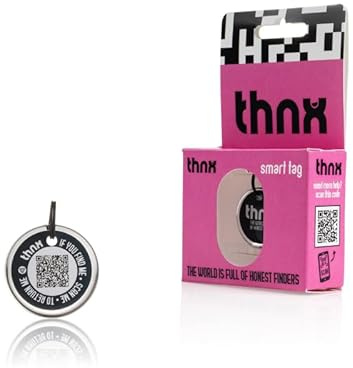 Thnx Tag Small tag Keychain - with QR code, for keys, suitcases and pets, direct contact with the finder (Black)