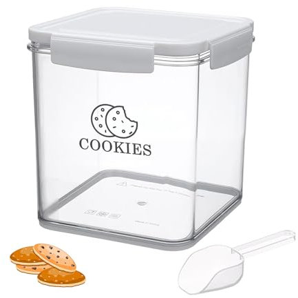 Gzsekken Biscuit Jar with Sealed Lid, Plastic Snack Storage Containers, Airtight Biscuit Box, BPA-Free Tin Food Storage Jar