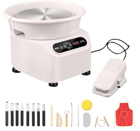 VEVOR Töpferscheibe, 28 cm Töpferformmaschine, 450 W elektrische Töpferscheibe mit Pedal und LCD-Touchscreen, Direktantrieb-Keramikscheibe mit Formwerkzeugen für Heimwerker-Kunsthandwerk, weiß