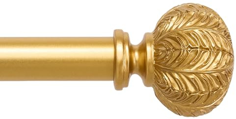 Gardinenstange mit Stangen mit 2,5 cm Durchmesser, ausziehbar von 77 bis 210 cm, goldfarben, mit Kugel-Endstücken, Vorhanghalterungen und Montagesätzen. Einfach zu installieren.