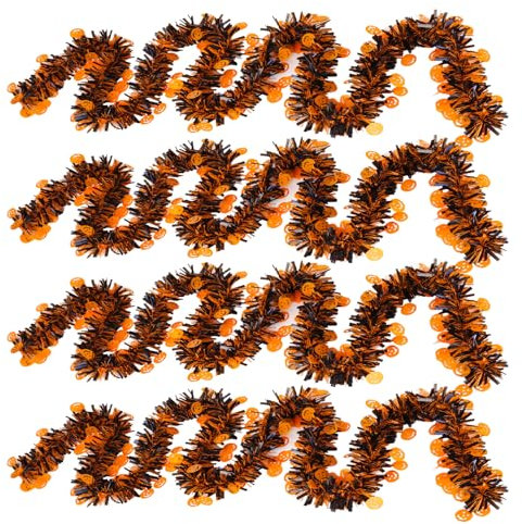 4PCS Halloween-Lametta-Girlanden,Halloween Girlande,Klassische Halloween Drehstreifen,Party-wollstreifen-dekor,Halloween Geschenkverpackung Lametta,für Drinnen Draußen (A)
