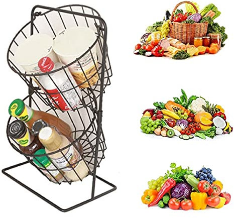 Estantes para Frutero, Frutero de Metal, Cesta de Frutas, Fruta, Pan, 2 Estantes, Negro