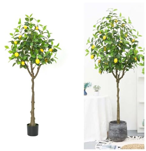 CuteHairy Plante artificielle de citronnier décorative en pot - Plante d'intérieur avec branche de citron et fruits de citron - 150 cm