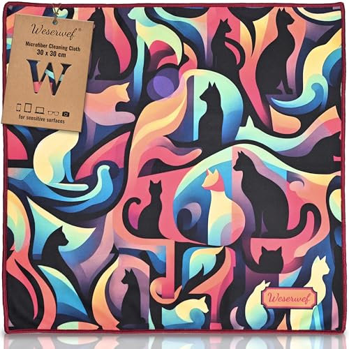 WESERWEF® Panno in Microfibra XXL 30×30 cm – Design Elegante e Pulizia Delicata per Occhiali, Lenti, Schermi, Smartphone e Tablet (cats)