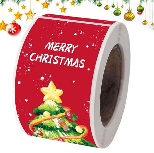 Quzente Weihnachtsaufkleber für Kinder - 150 Blatt Weihnachtspapier Bastelaufkleber - Selbstklebende Rollenaufkleber mit Weihnachtsbaum-Design, Verpackungsaufkleber für Partyzubehör