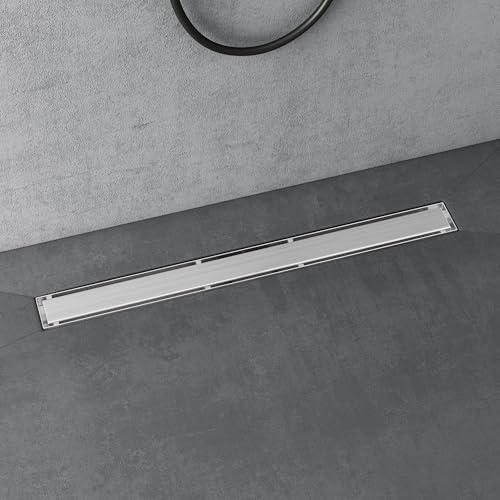doporro Komplettset Duschrinne 80 cm aus Edelstahl, Bodenablauf in Chrom | Design Duschrinne Dusche Duschablauf mit Gruchstop und Haarsieb befliesbar Duschabfluss KE110