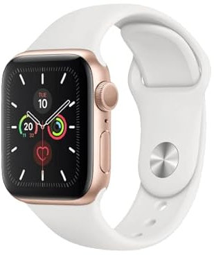 Apple Watch Series 5 (GPS, 40MM) - Gold Aluminium case with White Sport Band (Renewed)