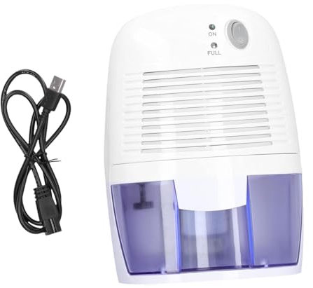 JISADER Deshumidificador Purificador de Aire USB Compacto Portátil con Tanque de Agua de 500ml Silencioso para Dormitorio Entrada DC 5V 10W Potente Accesorios, Blanco
