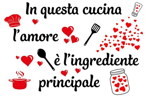 Lol T-Shirt Adesivo Murale In Questa Cucina l’Amore è l’Ingrediente Principale – Scritte Adesive per Pareti – Adesivo da Muro Decorativo per Cucina, Casa, Soggiorno – Stickers con Frasi Motivazionali