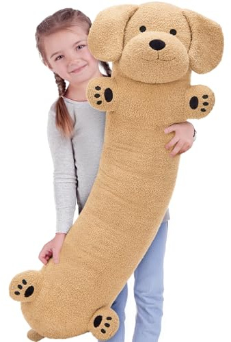 Muiteiur 43.3 Inch Long Dog Plush Pillow, Golden Retriever Dog Stuffed Animal with Big Ears, Soft Hugging Body Pillow, Gift for Kids, Girlfriend