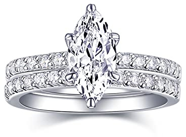 AONED Engagement Rings For Women Wedding Rings Fake Engagement Ring Set Promise Rings For Her 2 Carat 2CT Marquise Cubic Zirconia CZ Bridal Ring Sets Wedding Rings Cheap Band 2pcs, Size 7
