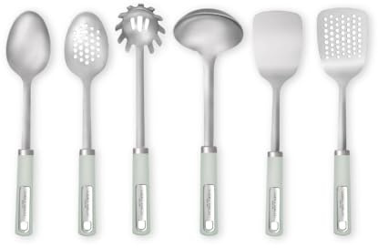 Laura Ashley 6 Pcs Lot Ustensile Cuisine en Acier Inox – Poignée Confort, Résistants à la Chaleur et Lavables au Lave-Vaisselle – Set Ustensile Cuisine Idéal pour Toutes vos Préparations