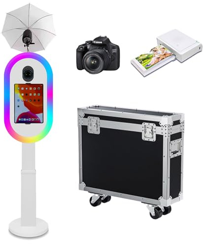 Photomaton compatible avec iPad 10,2 à 13 et appareil photo, avec lampe de poche et hauteur réglable, appareil photo reflex numérique pour location, fêtes de mariage, événements (blanc, photomaton +