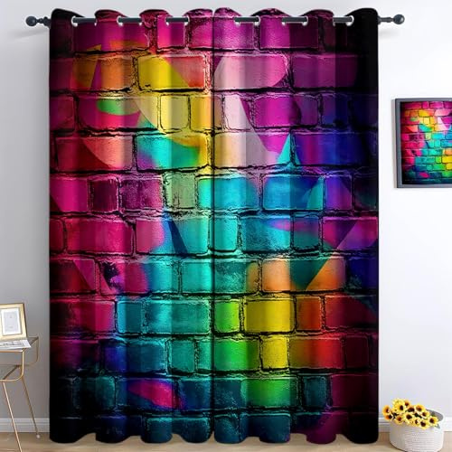 Generico Colore Tende Oscuranti Con Stampa 3D Graffiti Colorati Cartoon Street Art Termica Isolante Riduzione Rumore Insonorizzata Tendaggi, Per Decorazione Da Finest 2 Pezzi 92L X 214A Cm