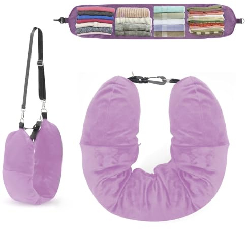 JUGUTA Cuscino Da Viaggio Riempibile, Cuscino Viaggio Con La Benda, Cuscino Cervicale Imbottito Con Vestiti, Multifunzionale A Forma Di U Collo Da Viaggio Per Viaggiare In Auto O In Aereo(Viola)