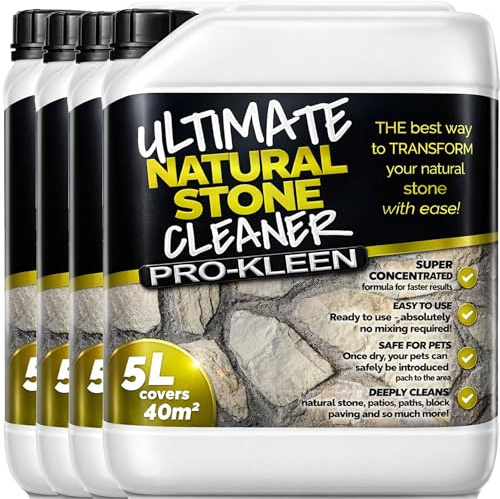 Pro-Kleen Natural Stone Cleaner 4 x 5L - Removes Dirt, Lichen, Moss & Weather Staining - For Natural Stone, Indian Sandstone, Block Paving, Patios, Paths, Driveways & More - Covers up to 160m²