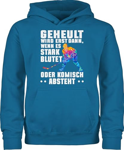 Kinder Hoodie Jungen Mädchen - Geheult wird erst wenn es stark blutet Eishockey Geschenk für Eishockey Fans Geschenkideen Ice Hockey I - 116 (5/6 Jahre) - Himmelblau - eishockeyfans geschenke fan