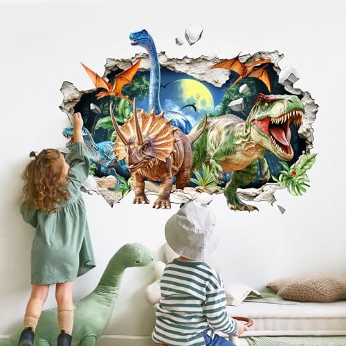 Supzone Wandtattoo Dinosaurier 3D XXL Jungenzimmer Wandsticker | Dino Tyrannosaurus Rex Triceratops Groß Wandaufkleber für Kinderzimmer Jungen Babyzimmer Schlafzimmer Wanddeko