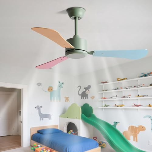 IBalody Ventilatore a Soffitto Moderno con Pale Colorate - Senza Luci, Telecomando, 6 velocità, Motore DC Silenzioso ed Efficiente per Camera da Letto, Camera dei Bambini e Interni