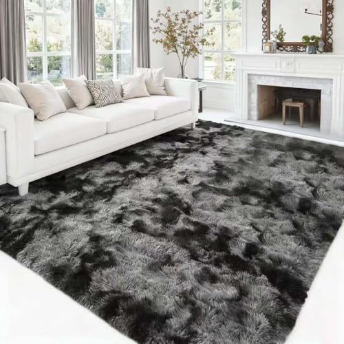 ARNTY Hochflor Teppich, Teppich Wohnzimmer Schlafzimmer Sinderzimmer Flauschiger Waschbarer Anti-Rutsch Extra Große Moderner Teppiche (Dunkelgrau, 120x160cm)