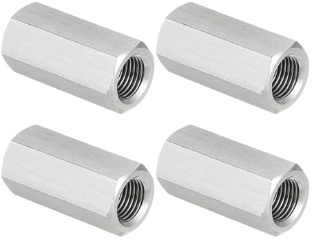 PATIKIL 304 Stainless Steel Hex Coupling Nuts M10x1-Pitch 30mm 4Pcs | 1.2 Length Fully Threaded Rod Coupling Nut Studding Connector Fasteners Silver Tone