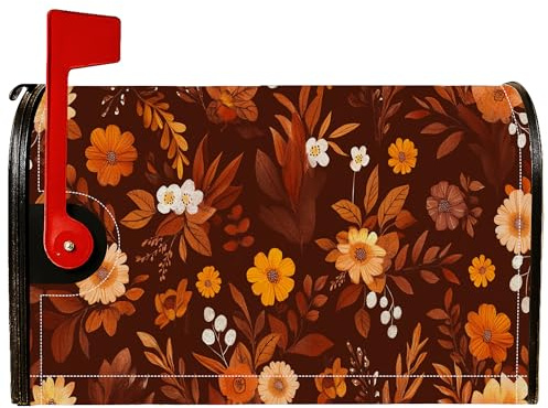 Coperture magnetiche per cassette postali con fiori, motivo rustico con foglie di fattoria, colore marrone, per esterni, decorazione da giardino, 45,7 x 53,7 cm