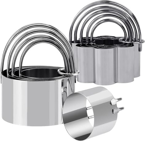 Vunanvu Lot De 10 Emporte Pièces En Acier Inoxydable Avec Poignée Set De 5 Ronds (4-8 Cm) Et 5 Formes Fleurs Pour Biscuits, Gâteaux Et Pâtisseries Cercle À Pâtisserie