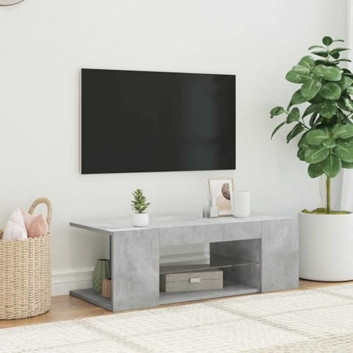 Yunovire Meuble TV avec lumières LED, gris béton, 90 x 39 x 30 cm, meuble multimédia moderne pour le salon, stable et durable, idéal pour l'électronique grand public