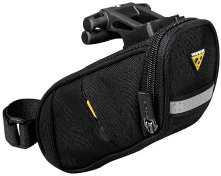 Topeak Aero Wedge Pack DX Satteltasche Schwarz 0,9 L, Fahrradtasche aus 600D Polyester mit QuickClick Halterung und Reflexstreifen, wasserabweisende Bikepacking Tasche für Rennrad