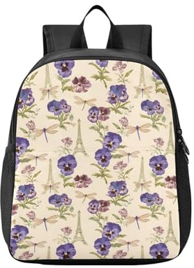 OWFKAY Little Kids Rucksack Kleinkind Schule Grundschultasche Jungen Mädchen S Stiefmütterchen Kirsche Libellen Blume, Stiefmütterchen Kirsche Libellen Blume, M, Tagesrucksack