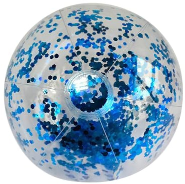 40cm Aufblasbarer Glitter-Strandball, Beachball, Verdicktes Material, Tragbarer Wasserballon, Wasserball Aufblasbar, Verziert mit Regenbogenpailletten, Glitzer und Konfetti (Blau)