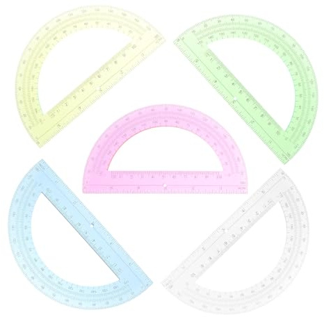 Abaodam 5pcs 180-degree Half Circle Protractor Set, 6-inch Plastic Geometric Measuring Tool for Students, Drafting and Angle Measurement for Math Classroom and Office Use