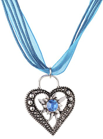Traditionell kedja, Wiesnstein, elegant hjärthänge med strass – kostymsmycke, kedja för Dirndl och läderbyxor, Turkos, En Storlek