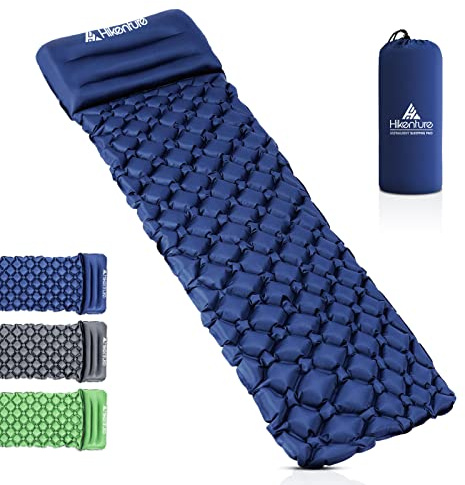 HIKENTURE Camping Isomatte Kleines Packmaß Aufblasbare Isomatte Ultraleicht - Sleeping Pad für Camping, Reise, Outdoor, Wandern, Strand (Dunkelblau 2)