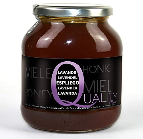 Miel d'abeille pur 100%. Miel brut. 1 Kg. Produit en Espagne. Non pasteurisé et non chauffé. Artisan de haute qualité. Bocal en verre. Grande variété de saveurs exquises. (Lavande)