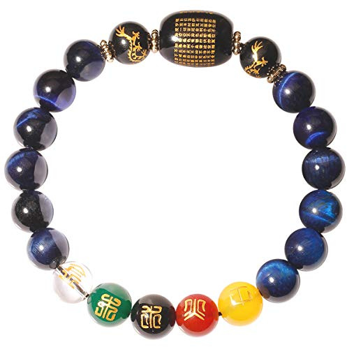Jewboo Feng Shui tiger-öga fem-element rikedom Porsperity armband lockar lycka och rikedom helande sten unisex stretch 10 mm